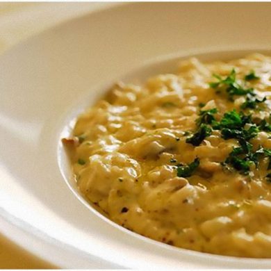 Risotto de setas y queso dulce de montaña