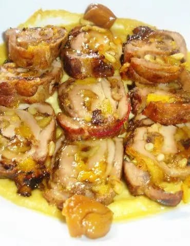 Receta de solomillo relleno de frutos secos y castañas en almíbar
