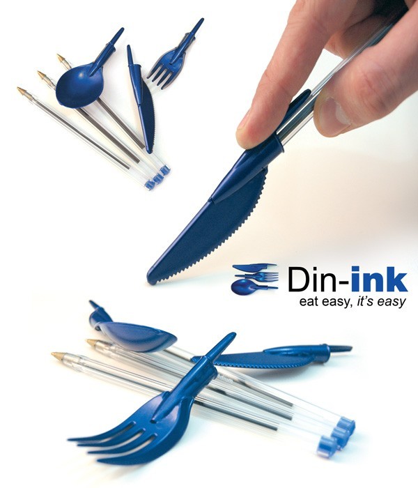 Din-ink, cubiertos y bolígrafo