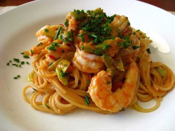 Espaguetis con gambas