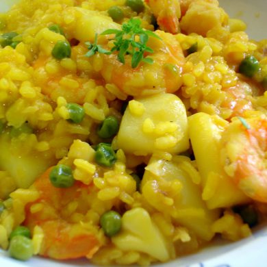 Arroz con sepia y langostinos