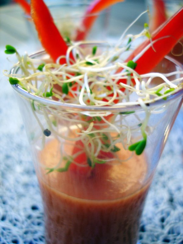 Jugo de tomate y pimiento rojo, entrante ríco y nutritivo