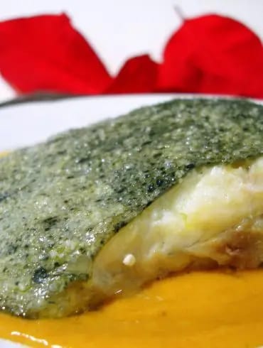 Rodaballo al horno con crema de garbanzos