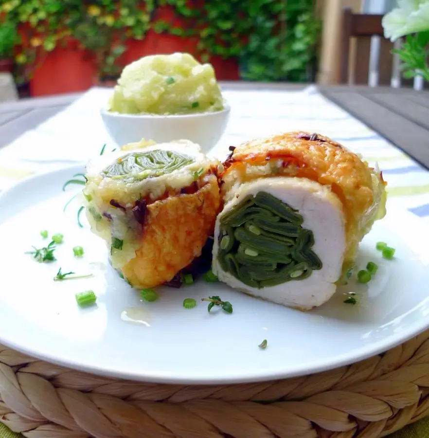 Receta de Pechugas rellenas de judías verdes gratinadas