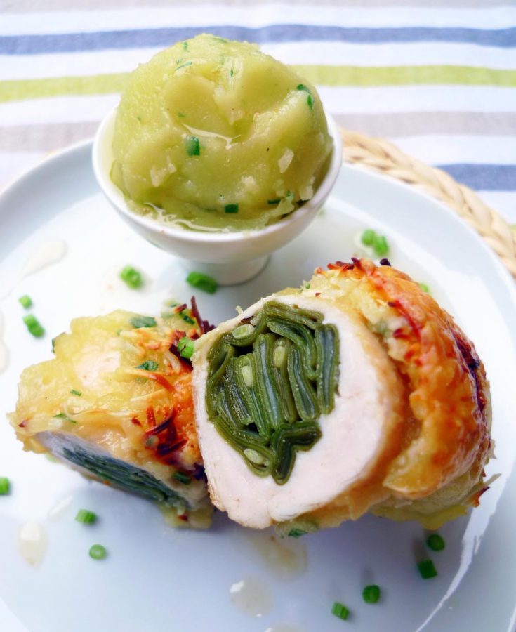 Receta de Pechugas rellenas de judías verdes gratinadas