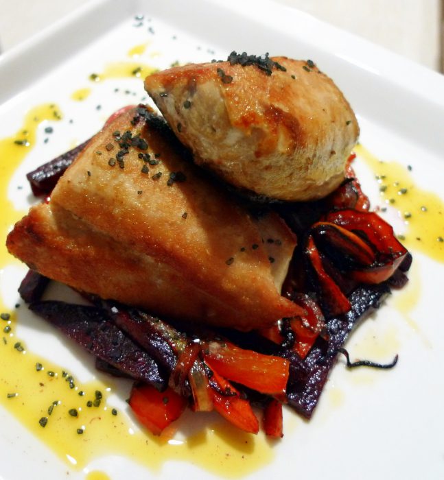 Receta de bonito con verduras salteadas