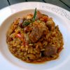 Arroz con pollo de corral y secreto de cerdo ibérico