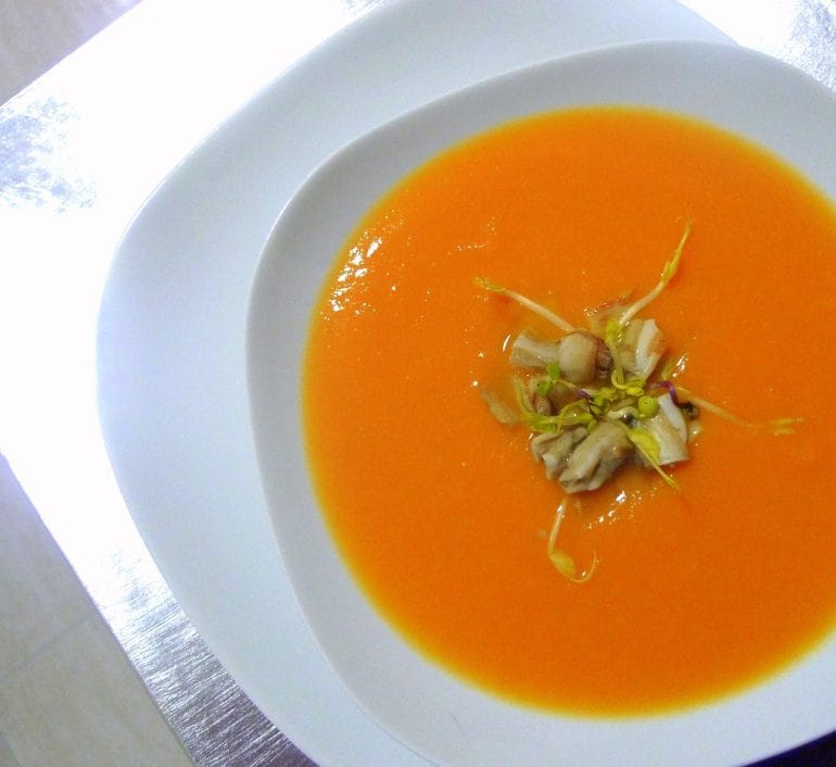 Crema de boniato con navajas