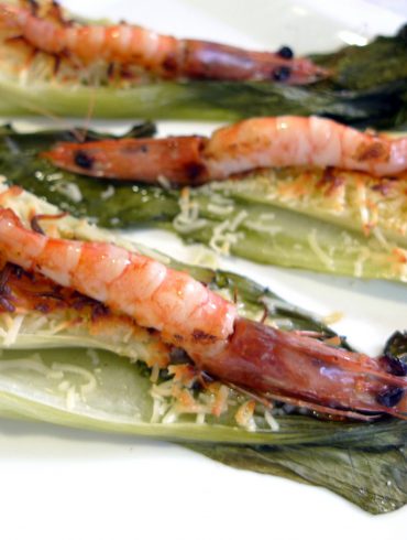 pak choi con queso y gambas