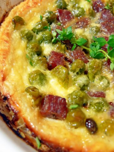 quiche de guisantes y salami al tartufo