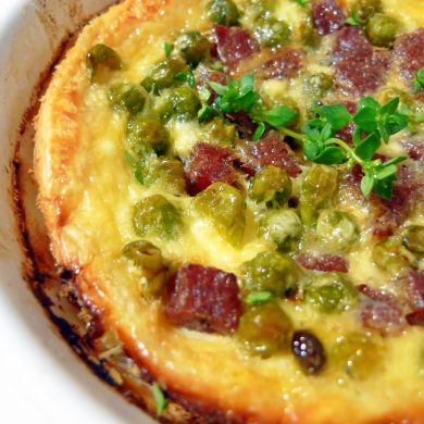 quiche de guisantes y salami al tartufo