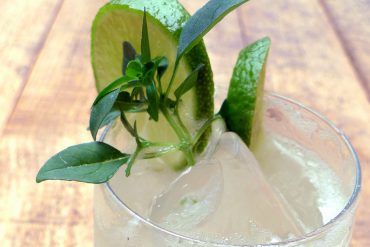 Coctel de Ginebra, zumo de lima y limón con hojas de albahaca 2