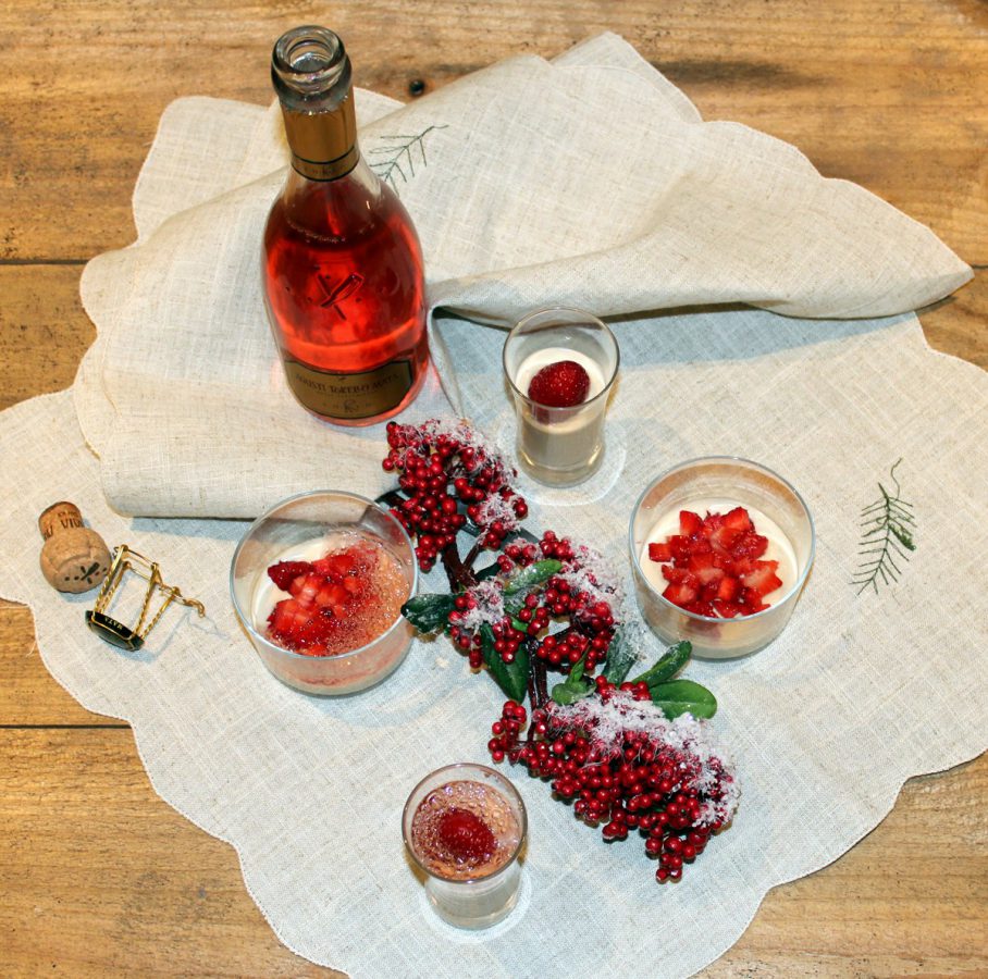 Crema de foie con fresas y cava solido