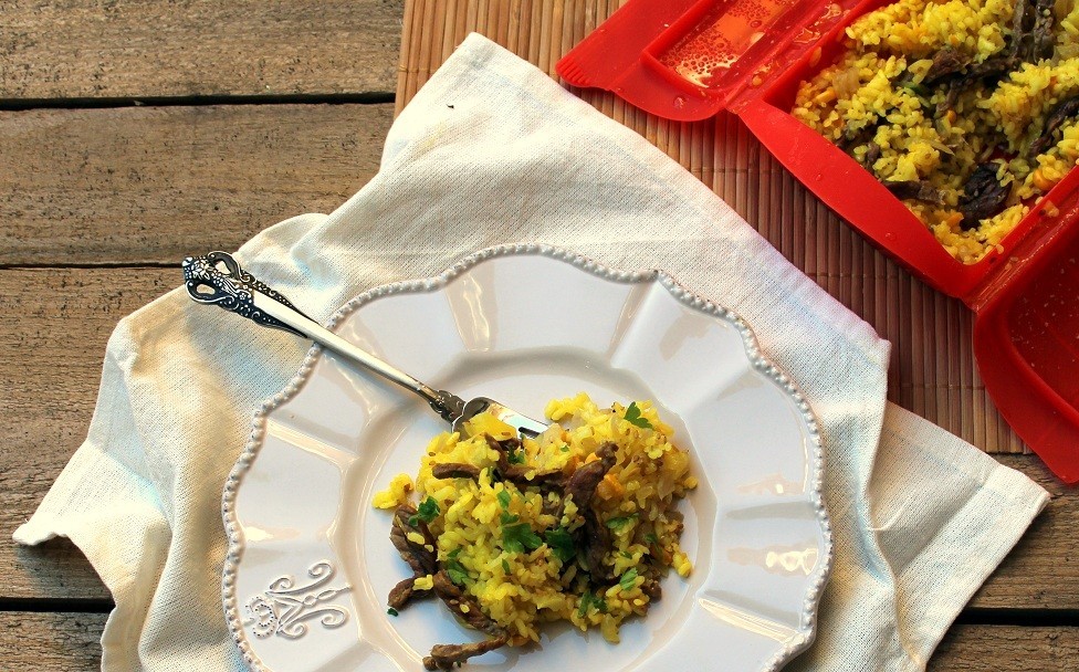 arroz con ternera en estuche de vapor de Lekue