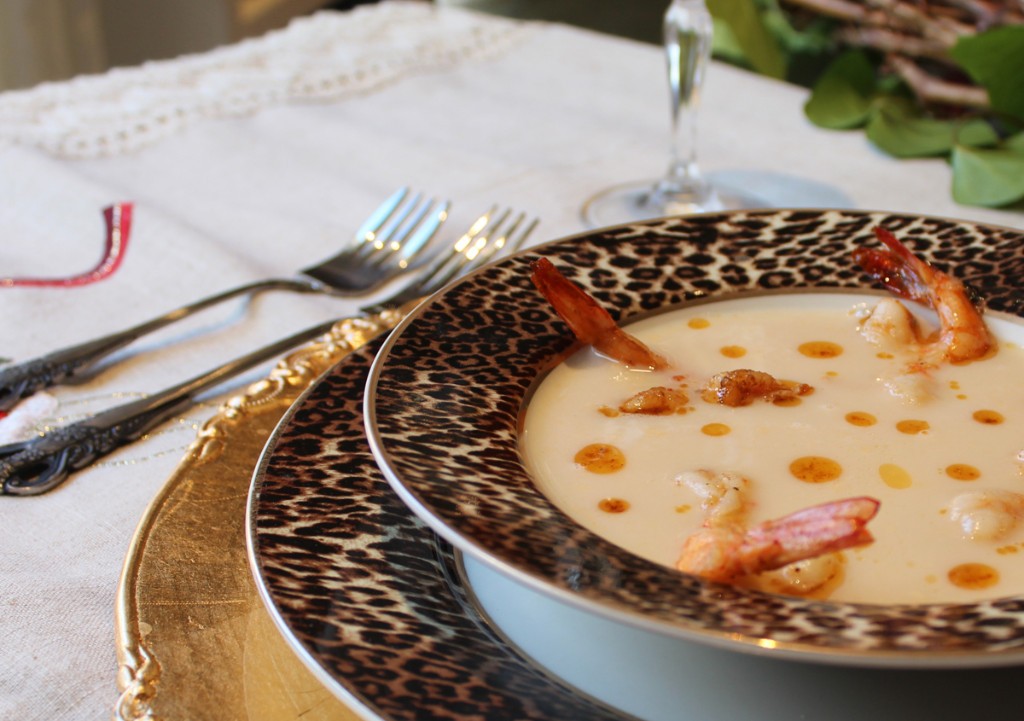 Crema de langostinos y pescado