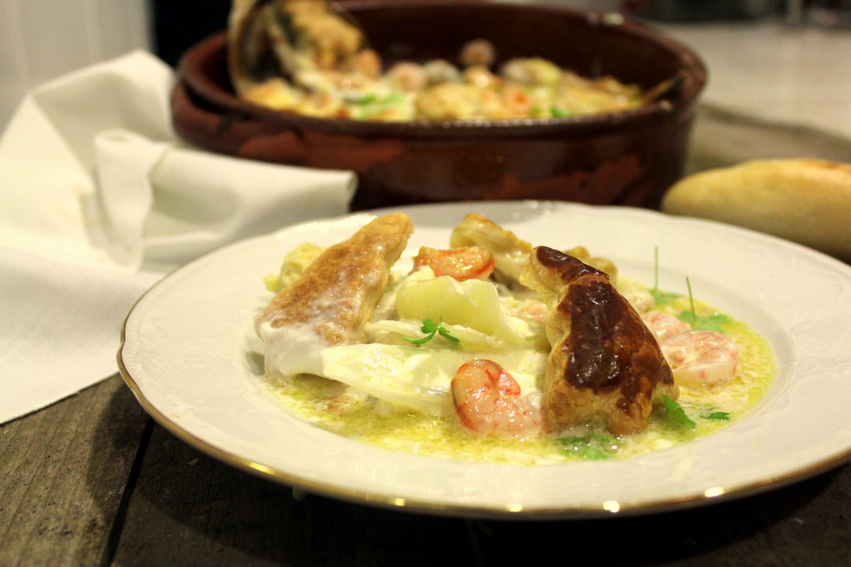 Plato Lubina al horno con gambas