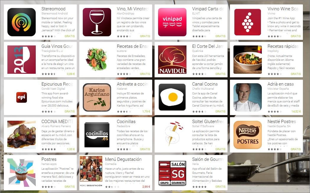 Menú del Gourmet 3.0 en Google Play