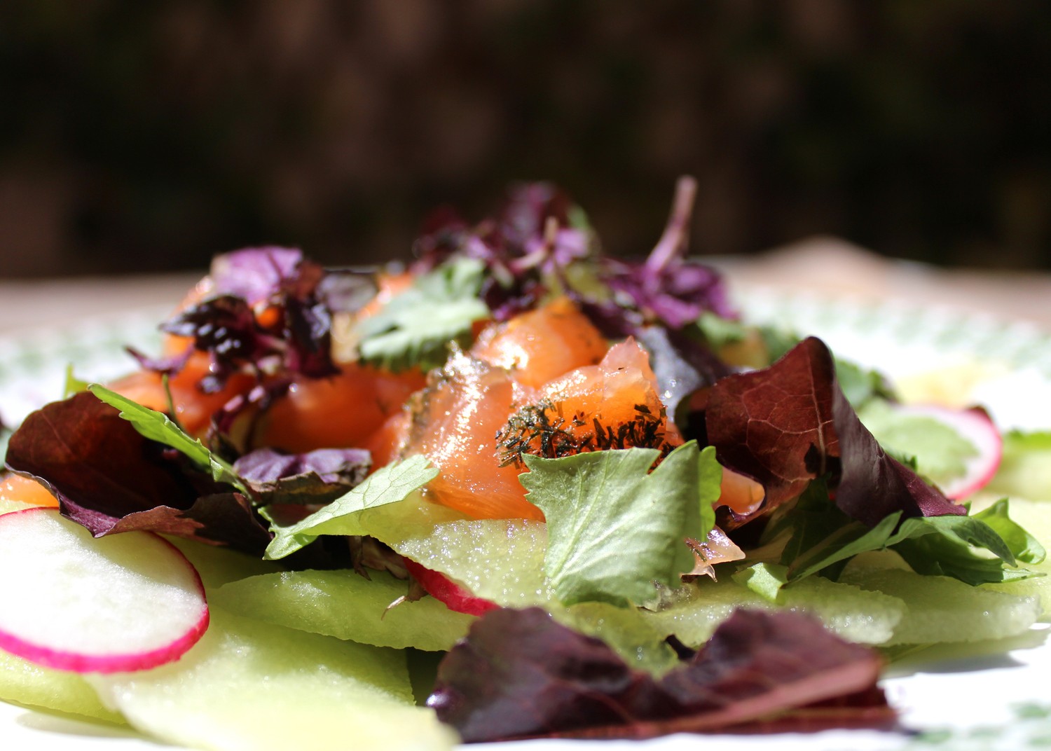 ENSALADA DE MELON, SALMON CON SHISOE