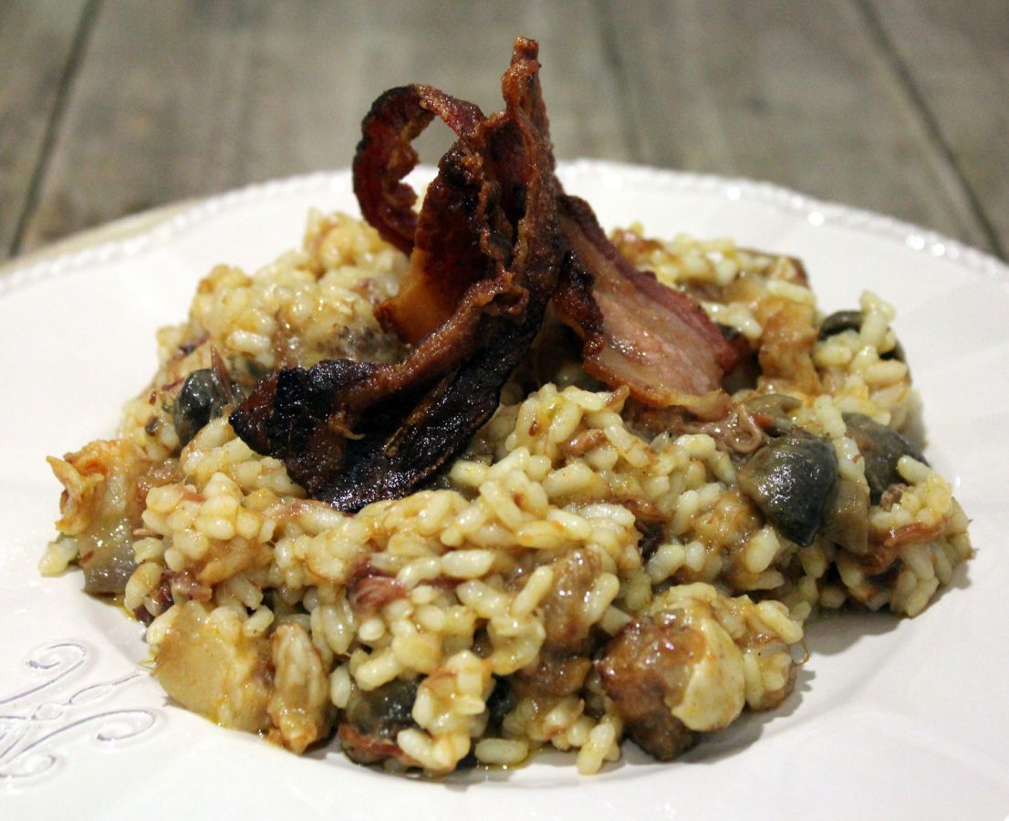 arroz con rabo desmigado, careta y papada de cerdo ibérico