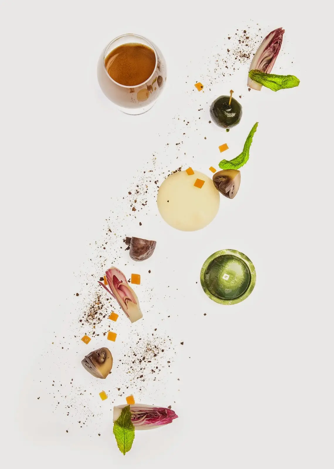 Nespresso_Freixa_Sobre un velo de tupinambas, amargos, queso gouda, champiñones cafeinados y manzana con toques mentolados_01