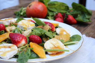 Ensalada de espinacas y queso de cabra con castañas