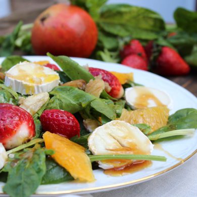 Ensalada de espinacas y queso de cabra con castañas