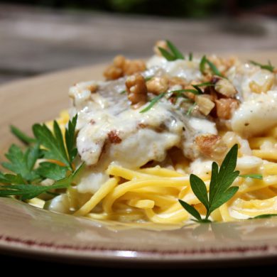 Espaguetis con lenguado a la crema de nueces 3