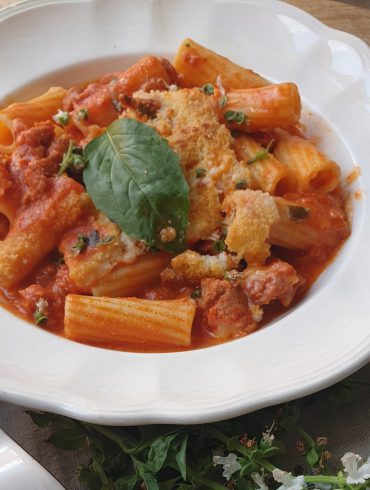 pasta con picadillo de chorizo